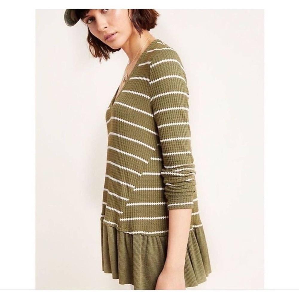 Anthro Eri + Ali Tallie Waffle Knit Peplum Hem Top
